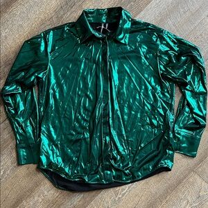 Anthropologie Shimmering Green Button Down Shirt